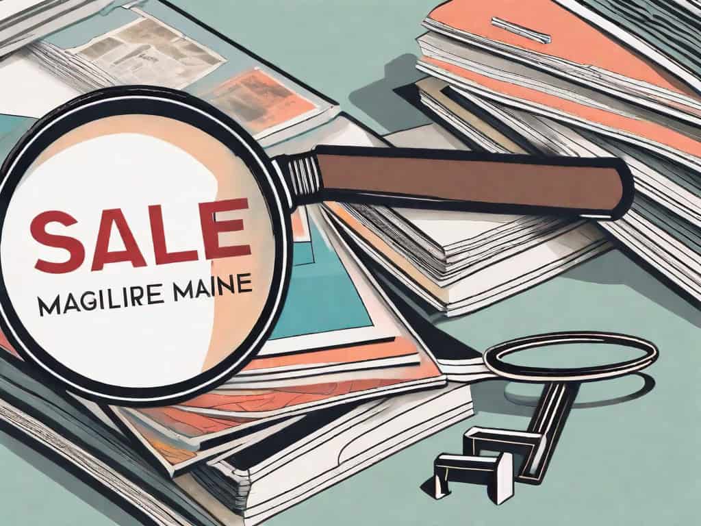A magnifying glass hovering over a stack of various magazines