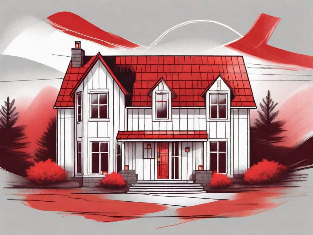A charming bed and breakfast with a few symbolic red flags popping up from various parts like the roof