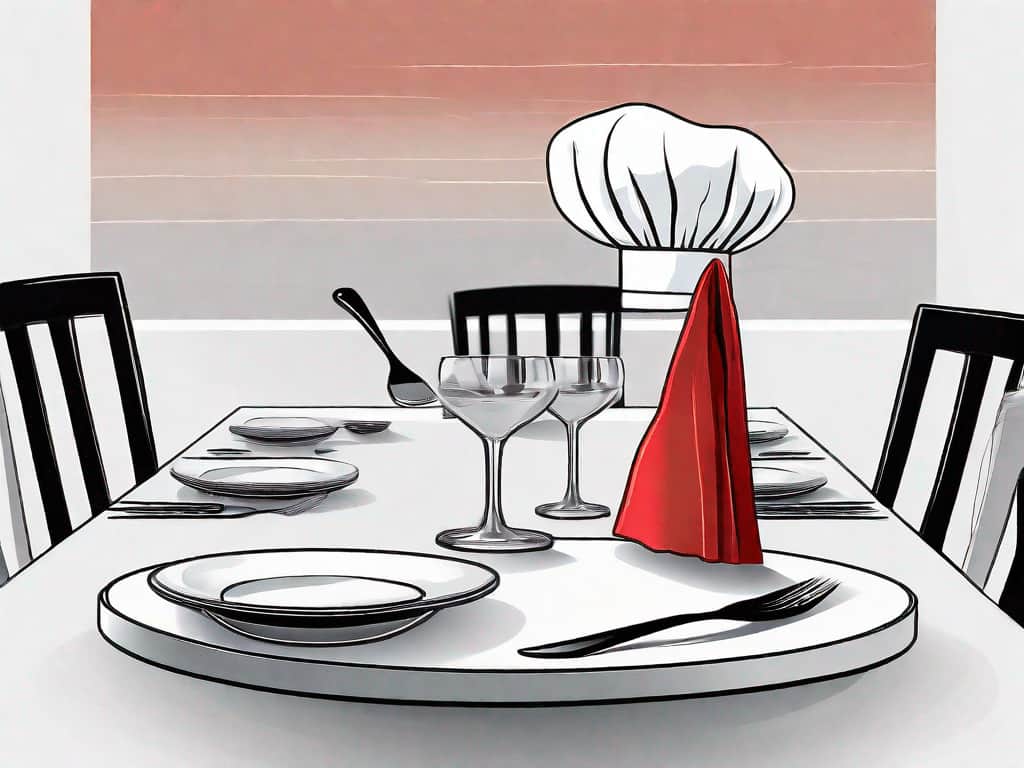 A fancy dining table setup with a red flag on the plate