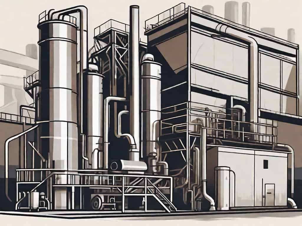 A steel mill with various sections highlighted