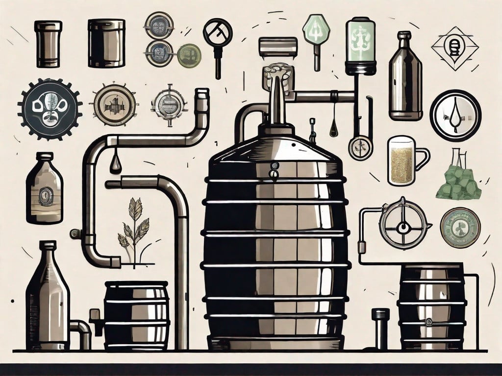 A brewery with different parts such as fermentation tanks