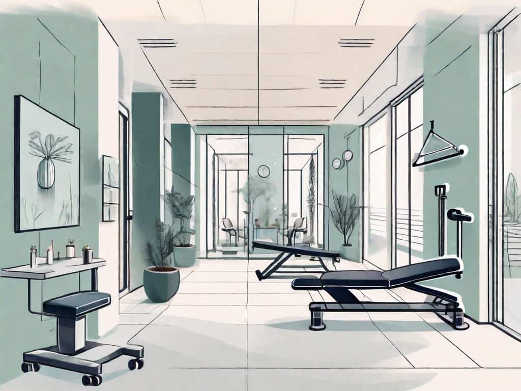 A physiotherapy clinic with different sections like treatment rooms