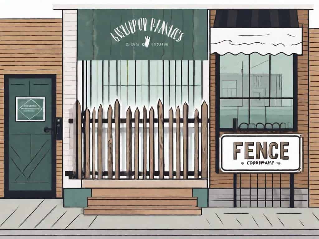 A fence company storefront with various types of fences on display