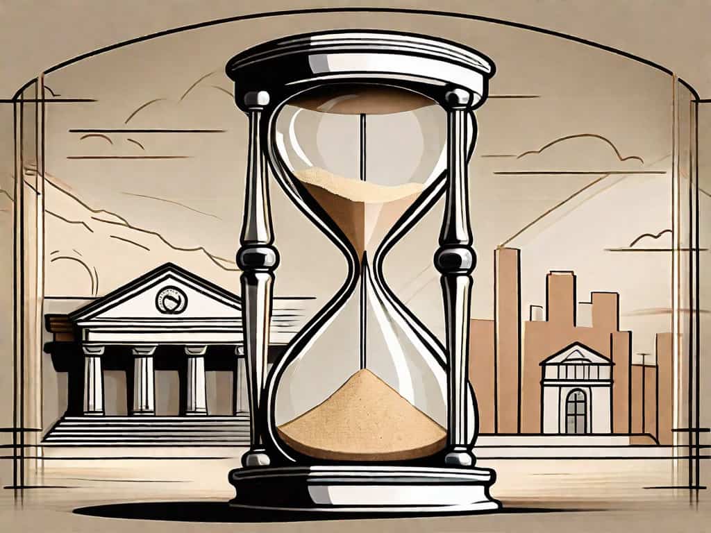 A sand hourglass with a company building inside