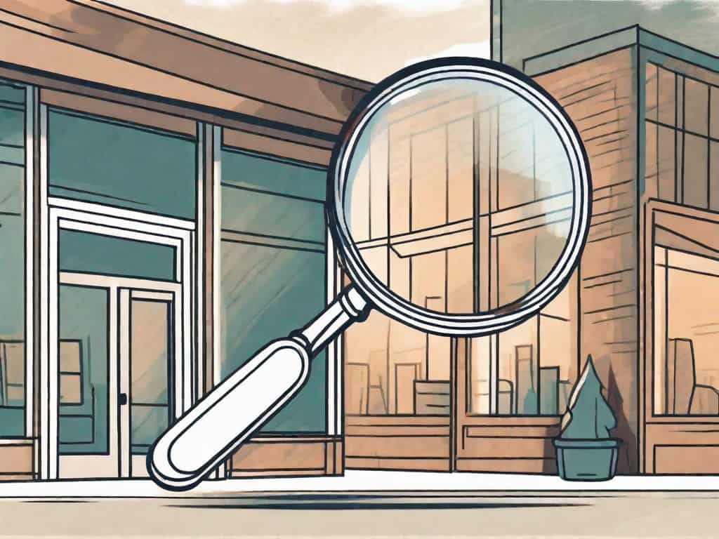 A magnifying glass hovering over a storefront