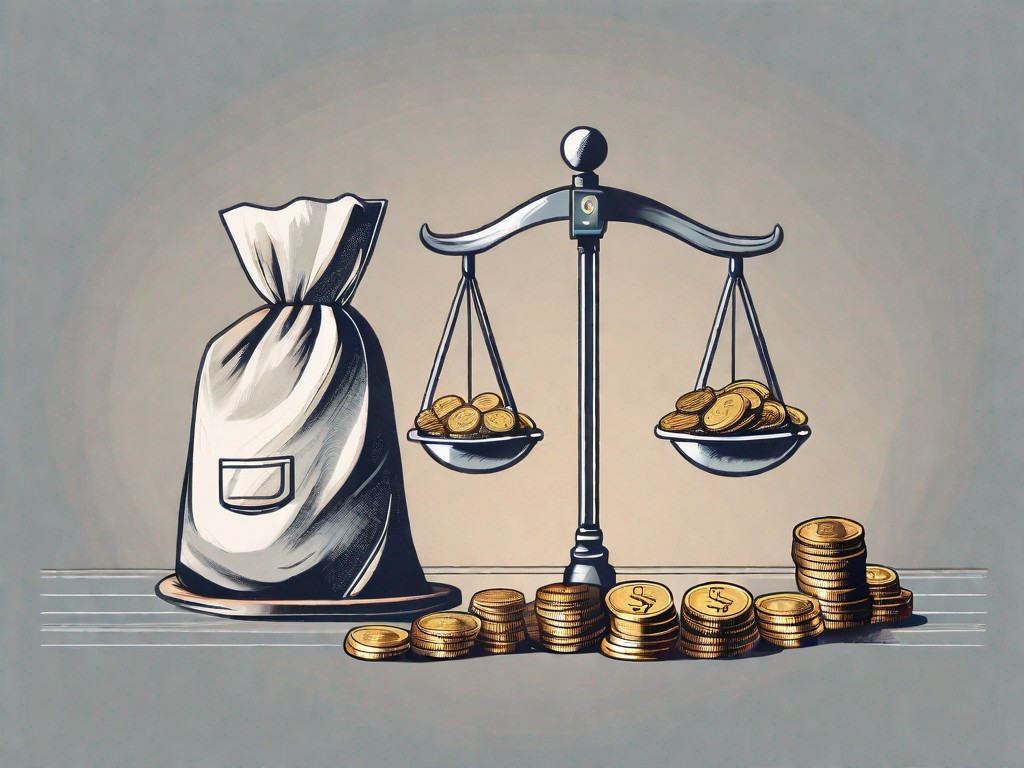 A scale balancing a building representing an established business and a bag of coins
