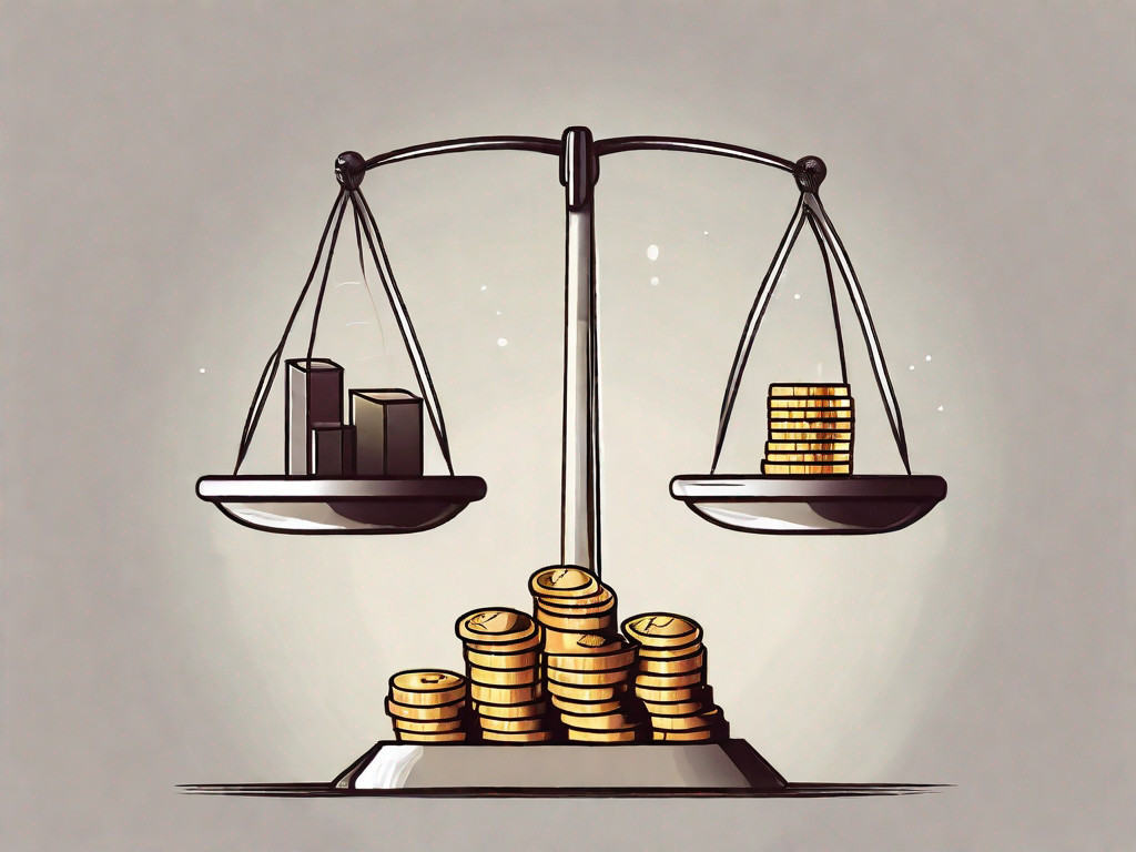 A scale balancing a small building representing a small business and a bag of coins