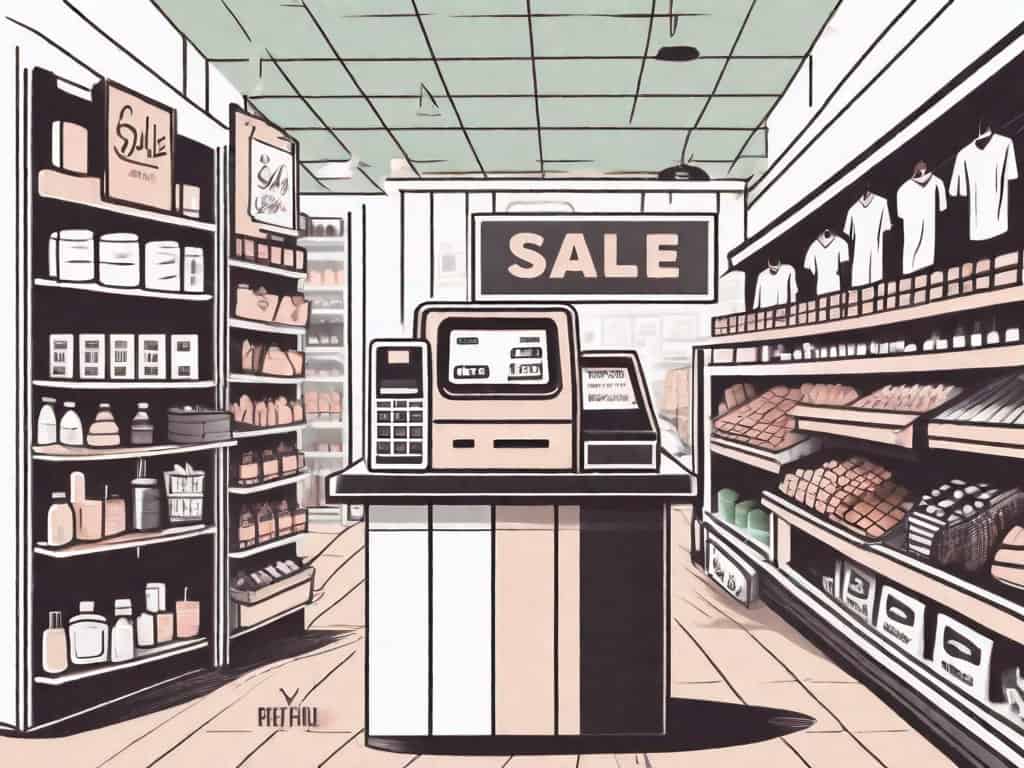 A retail store with a 'for sale' sign in the front