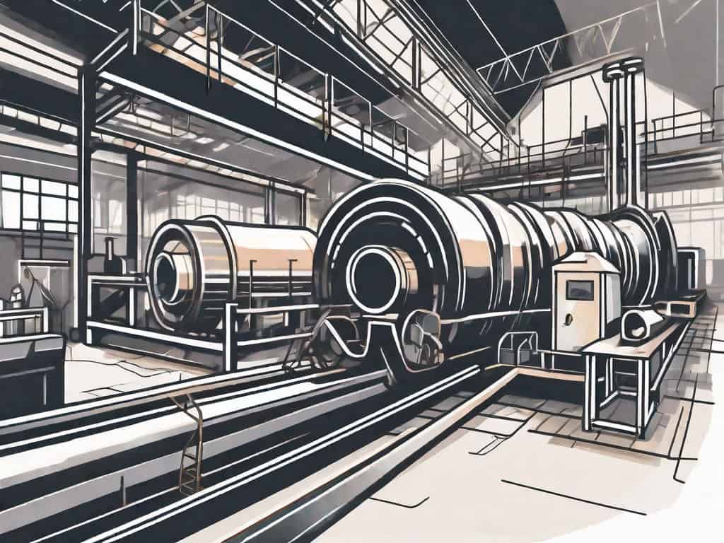 A steel mill with a magnifying glass hovering over it