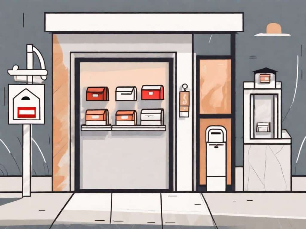 A mailbox store with various styles of mailboxes on display