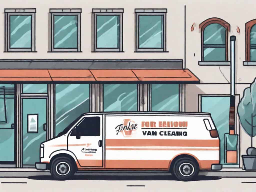 A carpet cleaning van parked next to a small business building