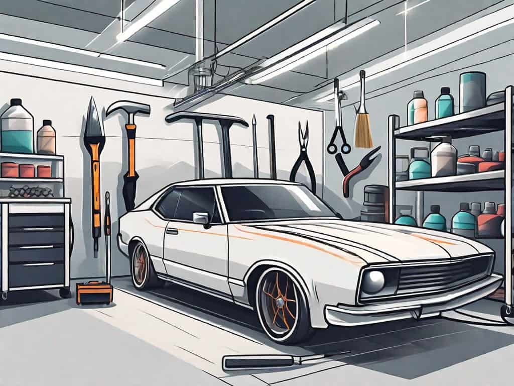 A car detailing shop with various tools and equipment
