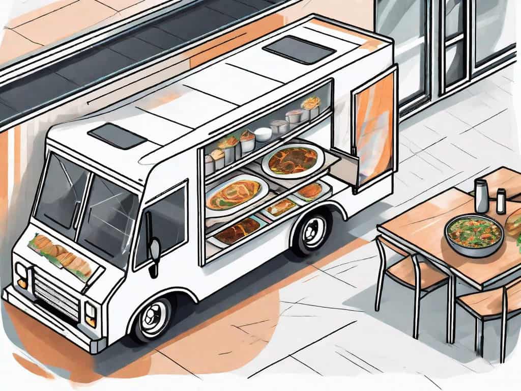 A food truck with different sections highlighted to indicate various features to consider when purchasing