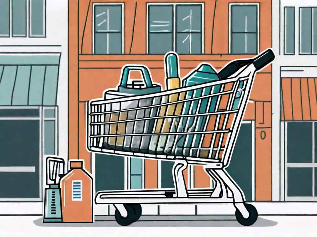 A shopping cart containing miniature disaster restoration tools like a dehumidifier