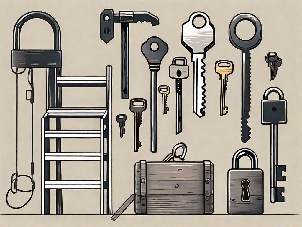 A variety of locksmith tools such as keys