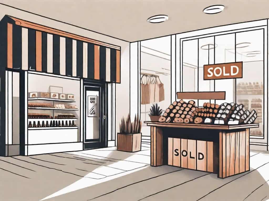 A retail store with a sold sign in the front and a key on a foreground table