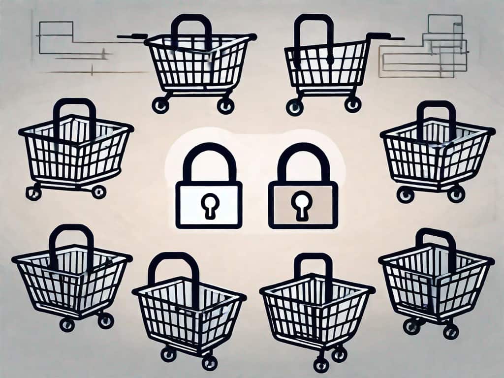 A shopping cart filled with symbolic elements of a cybersecurity company