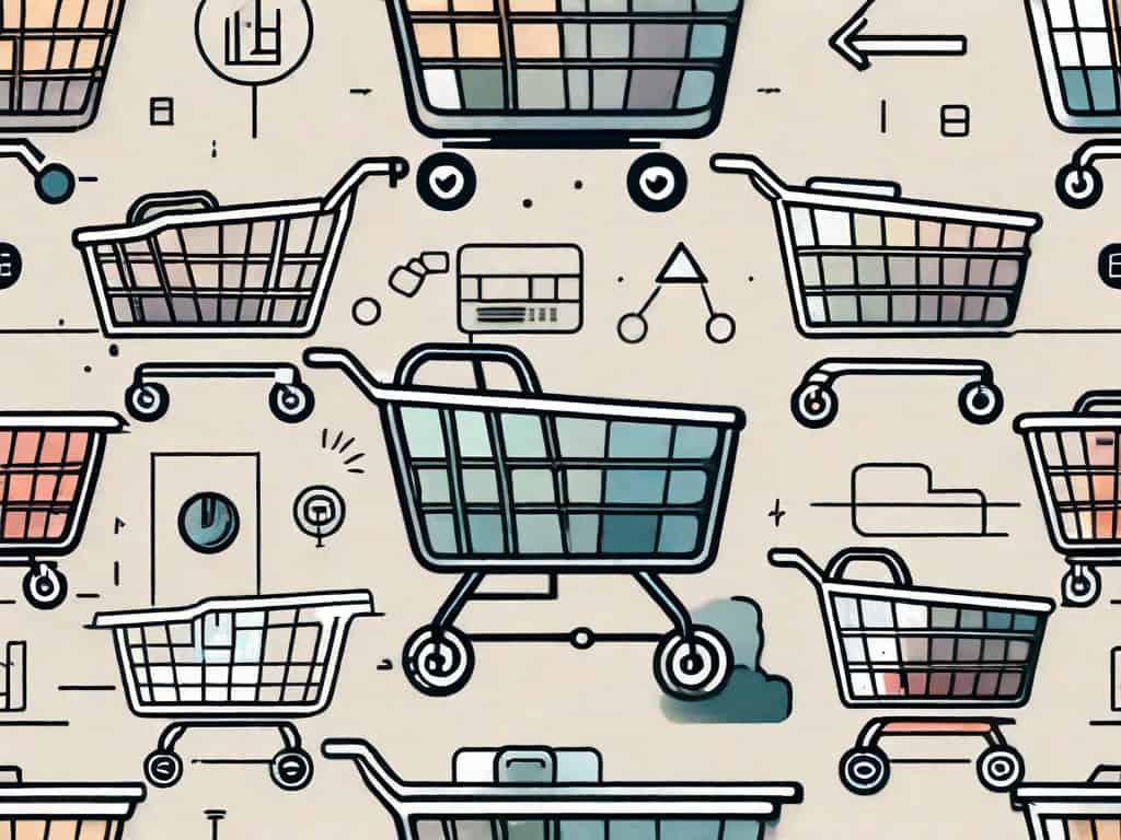 A shopping cart filled with various iconic software symbols