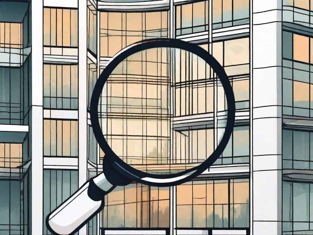 A magnifying glass over a consulting firm building