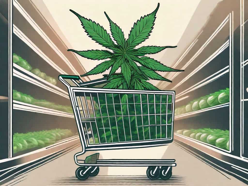 A cannabis plant inside a shopping cart