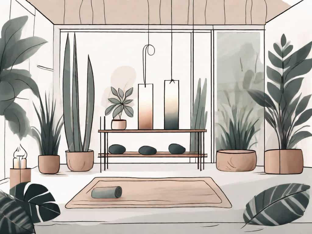 A serene yoga studio with yoga mats