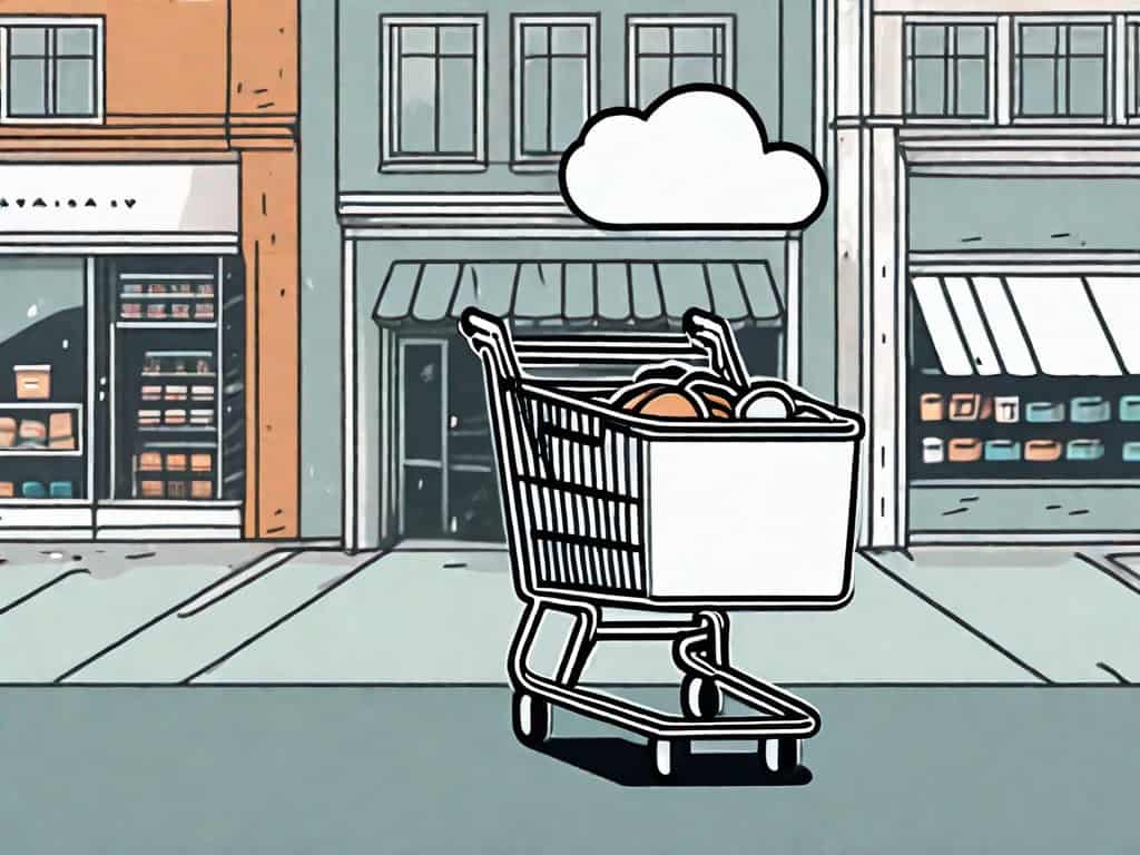 A shopping cart filled with various web development tools such as coding brackets