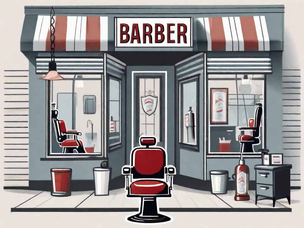 A classic barber shop with a 'for sale' sign on it