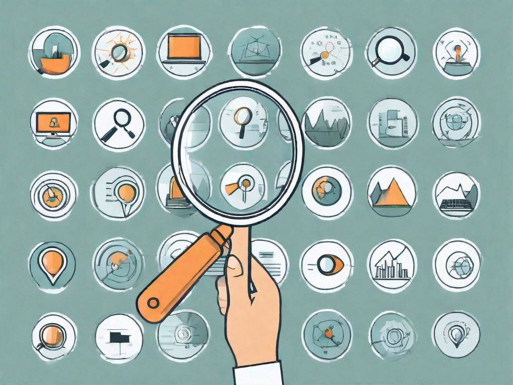 A magnifying glass hovering over a collection of website icons