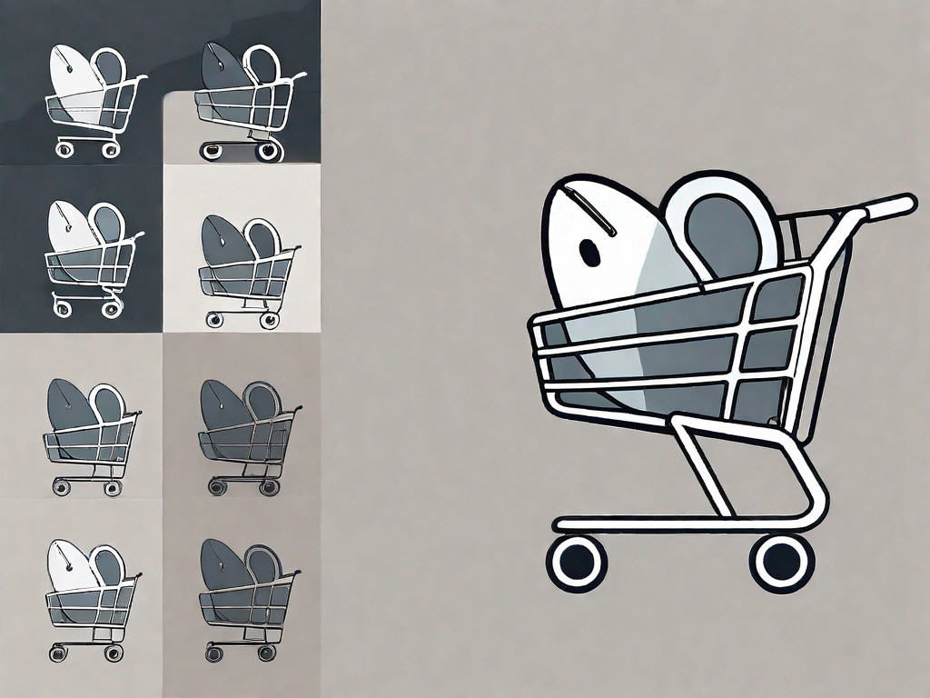 A shopping cart containing a computer mouse with a click symbol