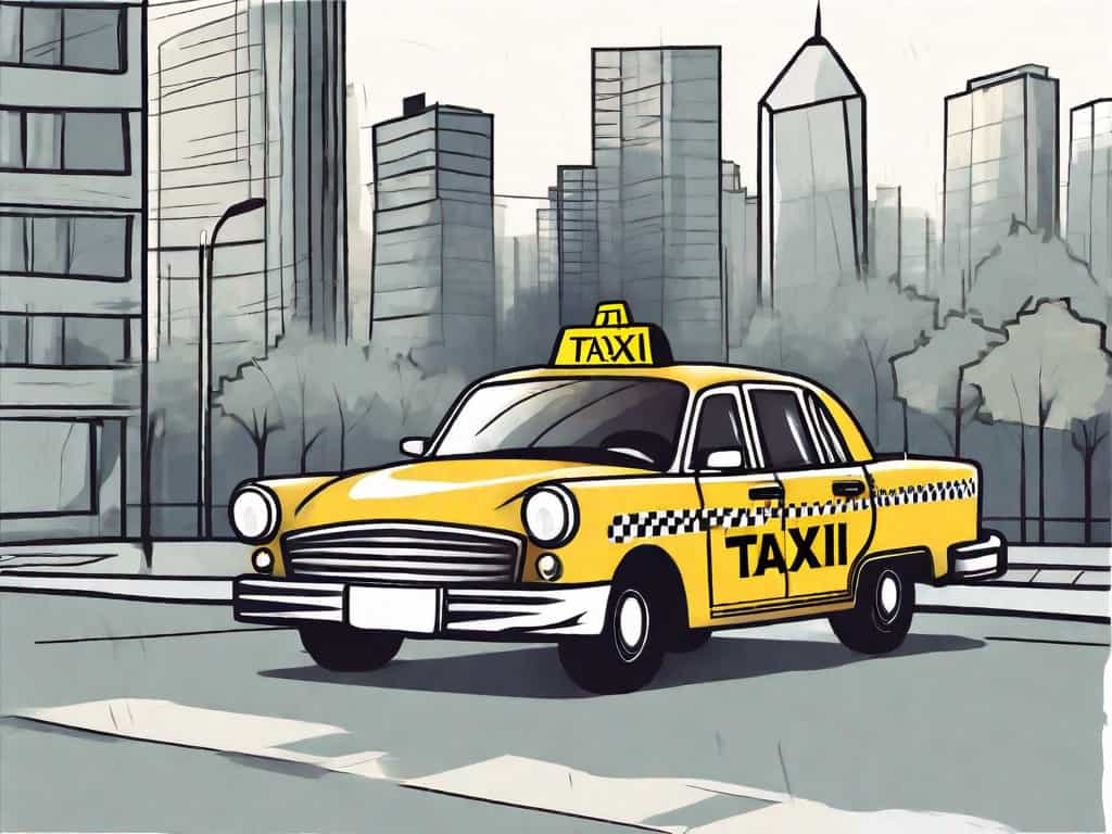 A taxi car with a for sale sign attached to it