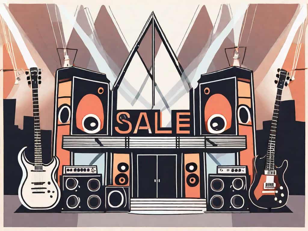 A music venue with a prominent 'for sale' sign on it