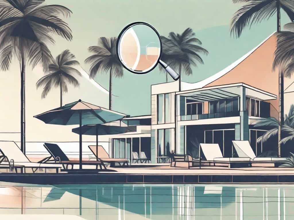 A tropical resort with various amenities like a swimming pool