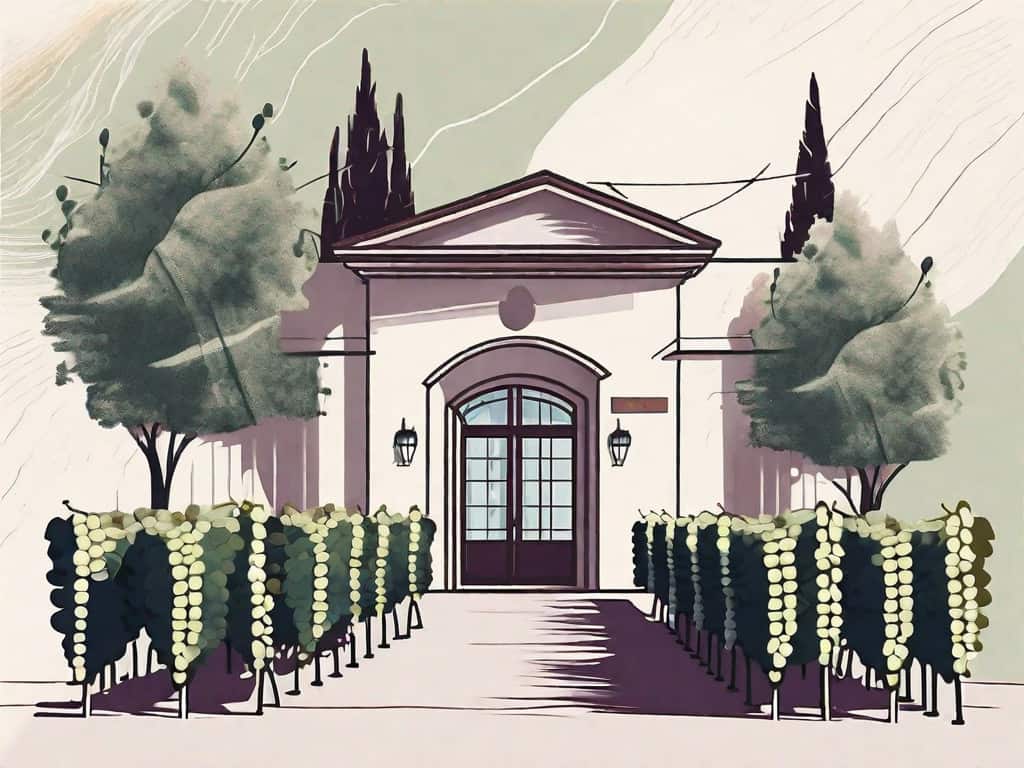 A picturesque winery with rows of grape vines