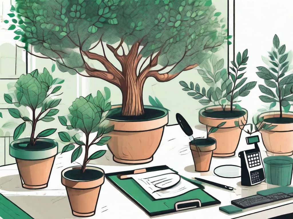 A variety of young trees in pots
