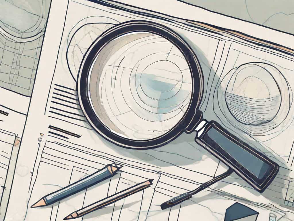 A magnifying glass hovering over a portfolio of stocks and bonds