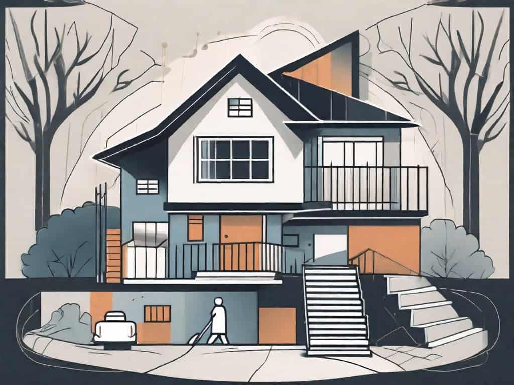 A house with various symbols around it representing different home services (like a wrench for repairs