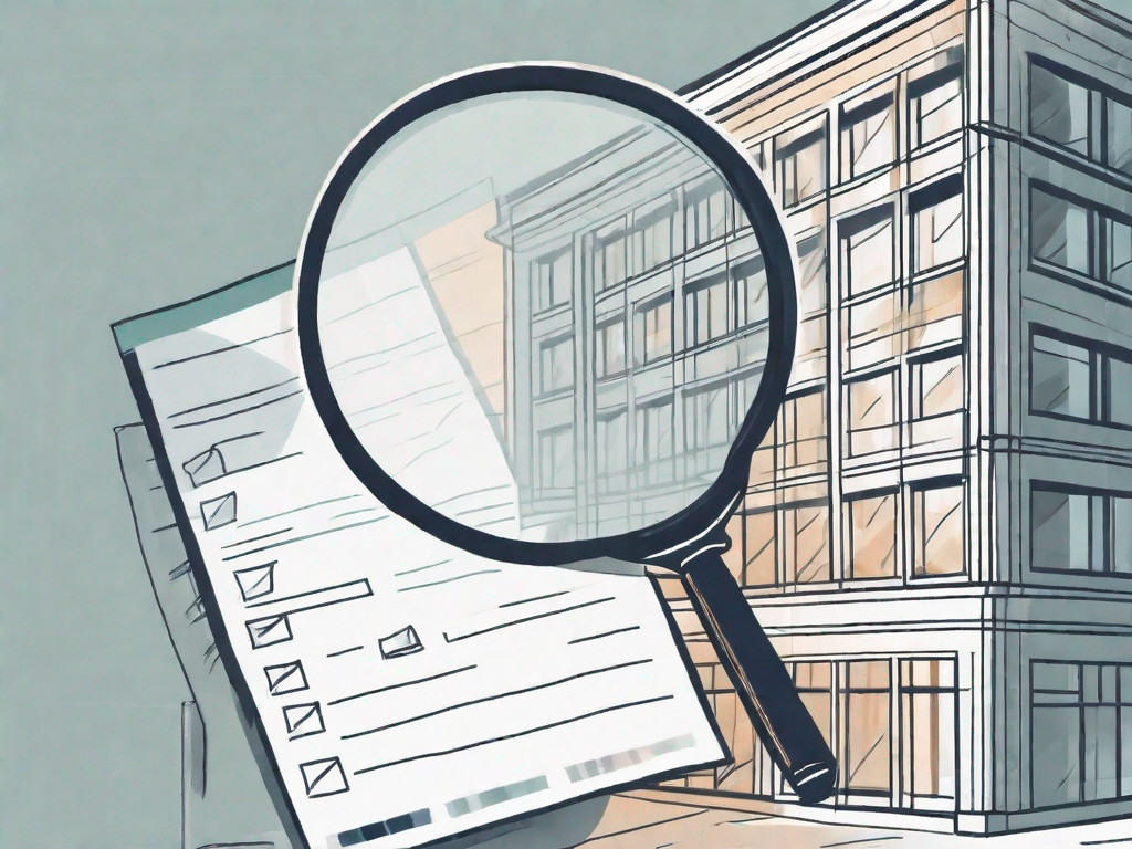 A magnifying glass hovering over a building representing a staffing firm