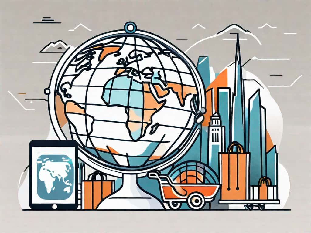 A globe with various iconic landmarks