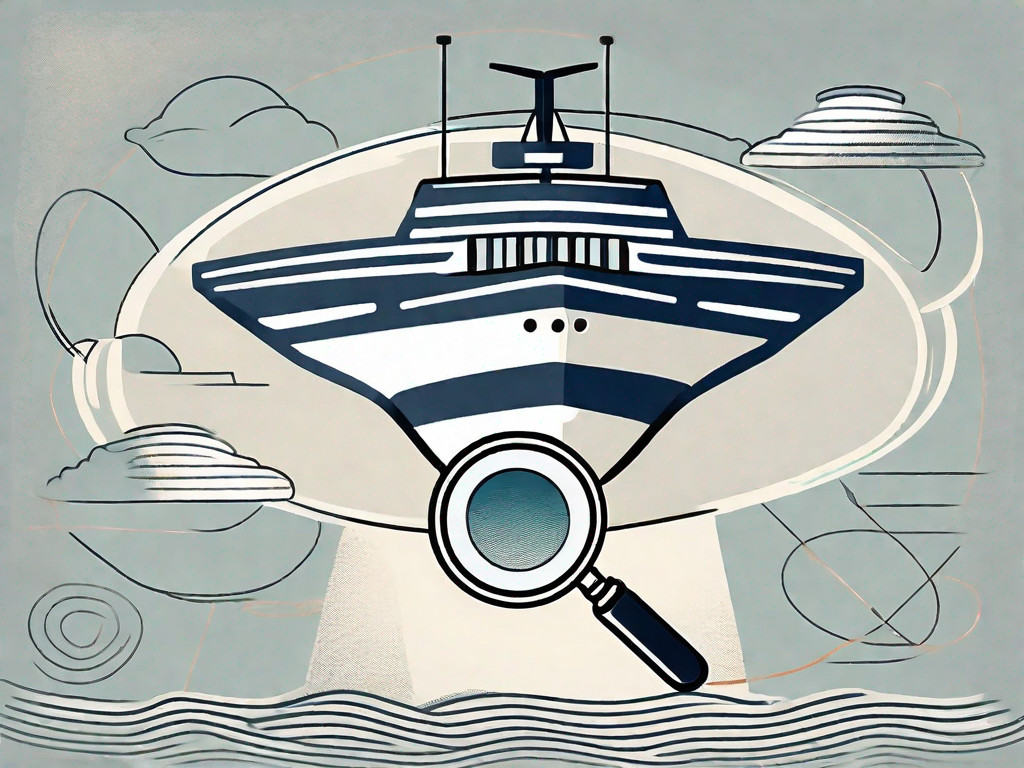 A cruise ship with a giant magnifying glass hovering over it