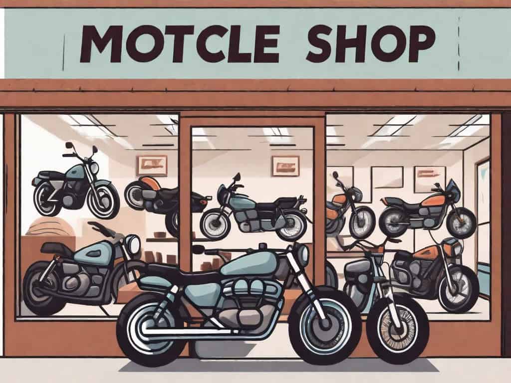 A motorcycle shop with a variety of bikes on display