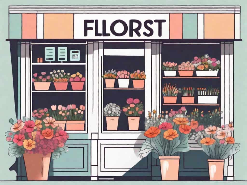 A quaint florist shop with a vibrant display of various types of flowers