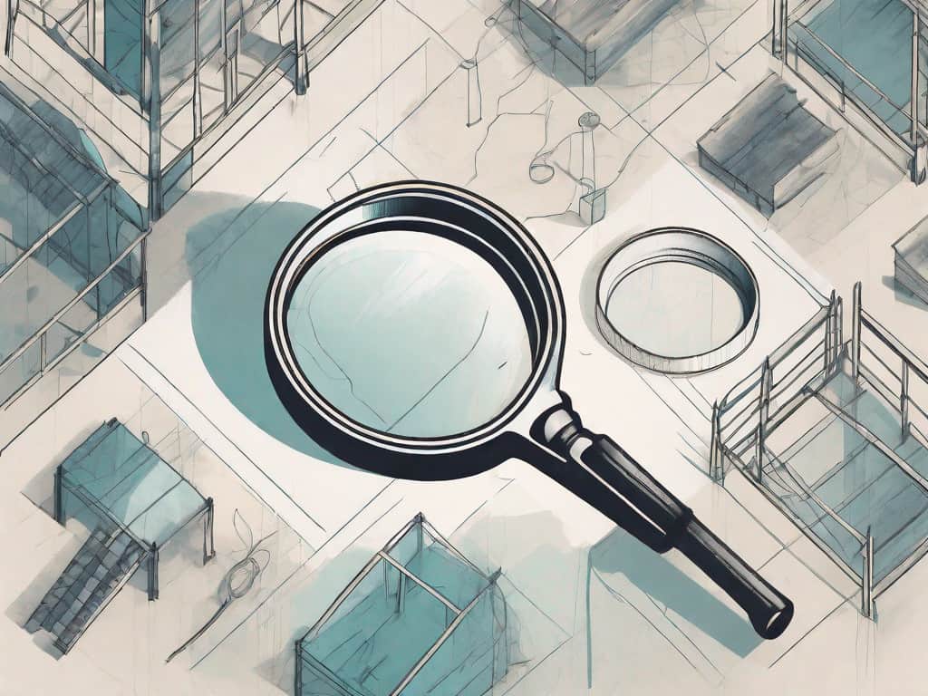 A magnifying glass hovering over a variety of construction and event equipment