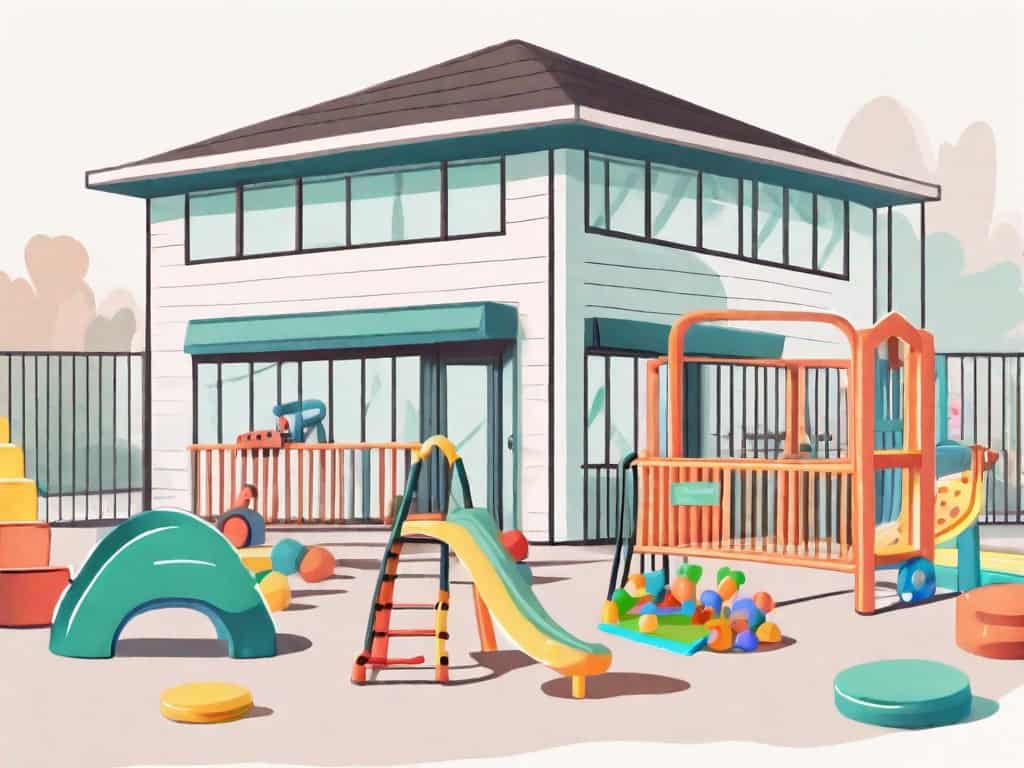 A daycare center with a for-sale sign in front