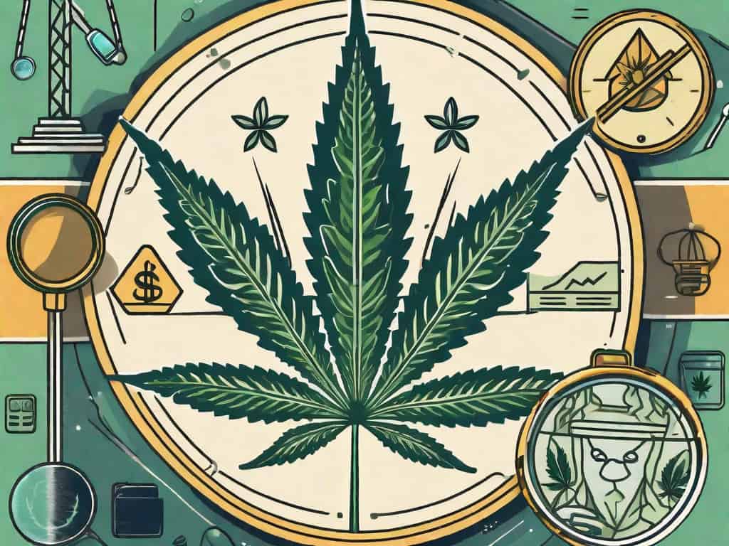 A cannabis leaf inside a caution sign