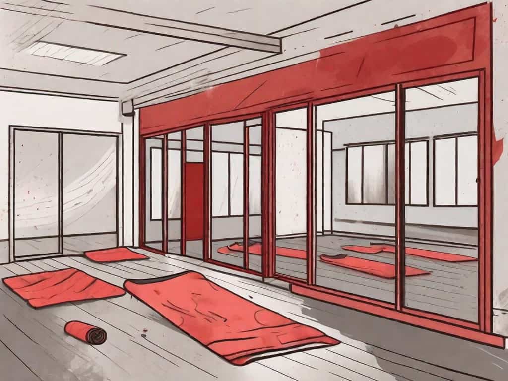 A yoga studio with subtle signs of disrepair such as peeling paint
