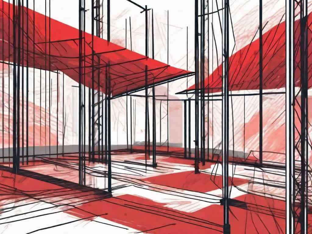 A commercial construction site with various red flags popping up from different areas
