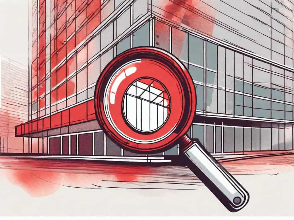 A magnifying glass examining a symbolic seo agency building