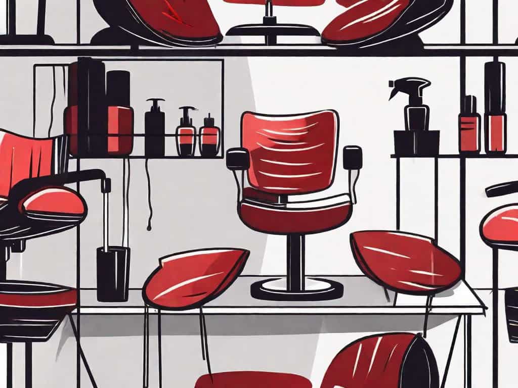 A hair salon with various red flags sticking out from it