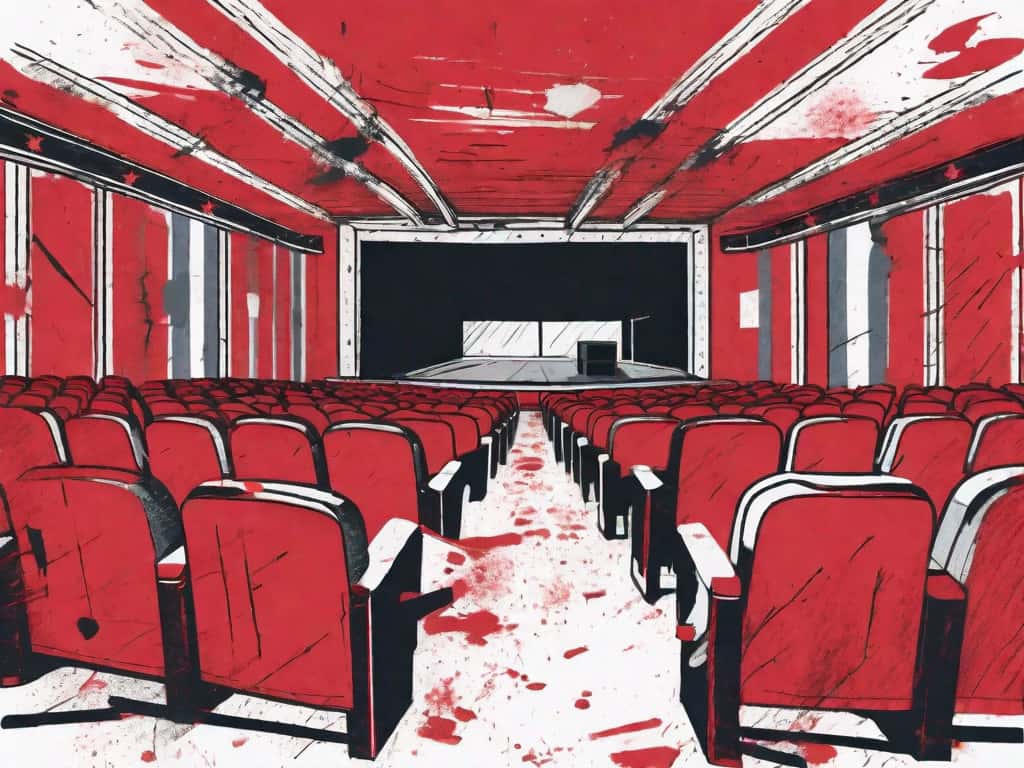 A dilapidated movie theater with signs of neglect such as peeling paint