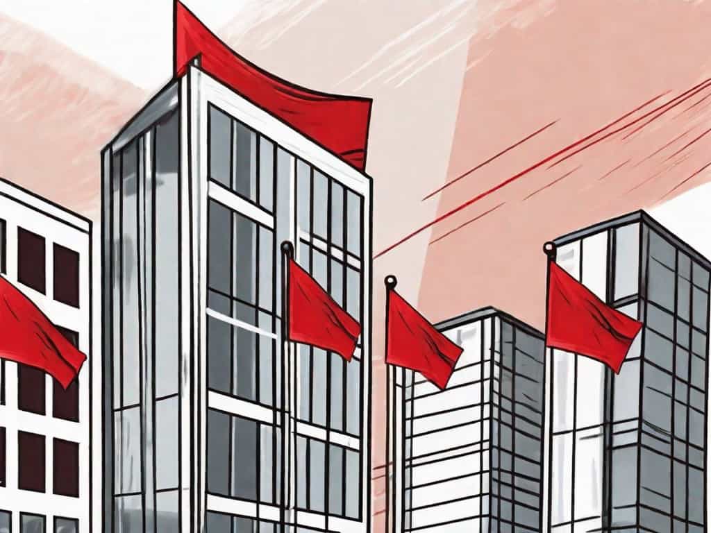 A real estate appraisal firm building with a few red flags waving on top of it